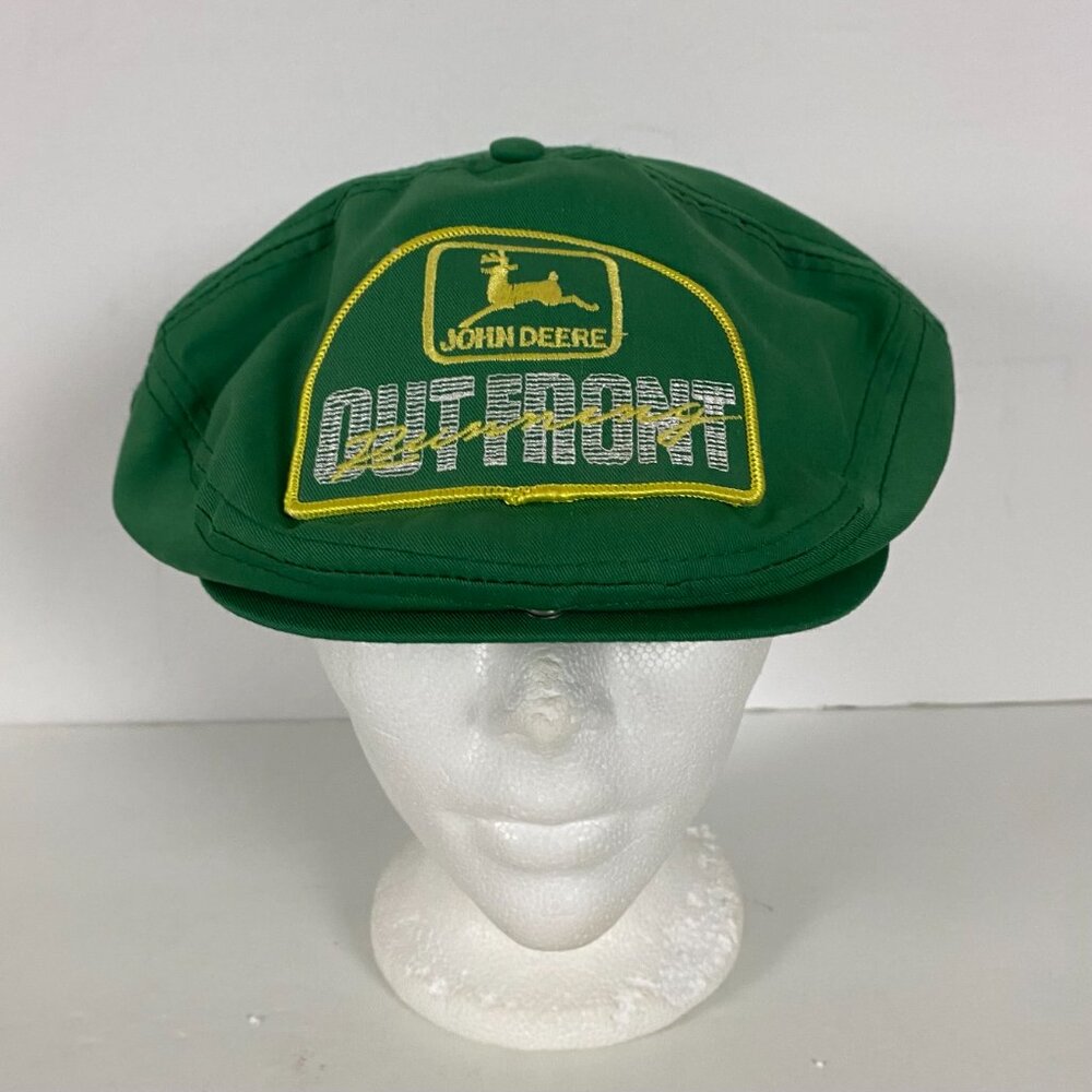 Vintage John Deere Snapback Flat Cap Hat Cabbie Newsboy Patch Running Out Front